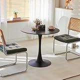 Hansweld Round Dining Table, 31.5" Circle Tulip Table with Thickened Tabletop & Metal Pedestal, Mid Century Modern Bistro Table for Kitchen, Small Places, Living Room, Cafe (Black)