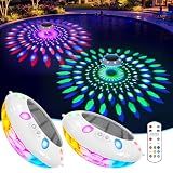 Pooldecor Floating Pool Lights w/Remote, 6.5" Upper & Lower Dynamic LED Color Changing Solar Pool Lights that Float, IP68 Waterproof Solar Floating Light for inground Pools Wedding Party Decor(2)