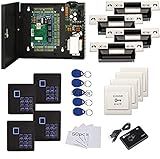 MENGQI-CONTROL 4 Doors Complete TCP/IP PIN Code RFID Card/Fob Access Control Systems with North American Standard Electric Strike for Latch Doors Keypad Reader 110V Power Supply APP Remote Open Door