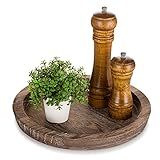 Hanobe Rustic Wooden Serving Tray: Round Wood Butler Decorative Tray Vintage Centerpiece Candle Holder Trays Farmhouse Ottoman Tray for Decor Countertop Home Decor Accessories for Coffee Table