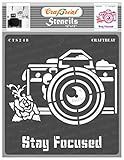 CrafTreat Reusable Camera Stencils for Painting on Wood, Canvas, Paper, Fabric, Floor, Wall and Tile - Stay Focused - 12x12 Inches - DIY Art and Craft Stencils - Photography Stencils