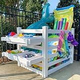 3.1ft H x 5.3ft W x 3ft L (1 Unit) Freestanding Zippity Pool Float Storage Organizer, Vinyl Pool Equipment Enclosure for Outdoor Toy Storage, Outdoor Storage Box & Pool Deck Caddy w/ Dividers, ZP19061