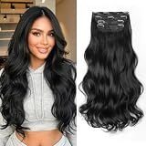 KooKaStyle Clip In Hair Extensions, Natural Long Layered Soft Invisible Synthetic Curly Wavy Hairpieces for Women, 4 pcs (20 Inch, Black)