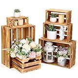 CroBlissful 6 Pcs Decorative Wood Crates for Storage Display Rustic Nesting Crates with Handle Farmhouse Wooden Storage Container Boxes for Wedding Decorations Christmas Party Supplies(Light Burnt)