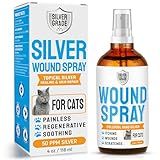 Cat Wound Care Spray with Silver – Wounds, Rashes, Hot Spots, Itch, Scratching, Irritation, Bites & Burns – Use a Cat Cone to Prevent Licking – Safe Formula – 4 Oz