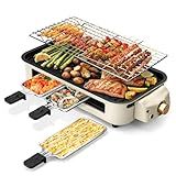 Pukomc Electric Indoor Grill,2 in 1 Indoor Grills for Kitchen with Grill Net & Non-Stick Cooking Removable Plate, Temperature Control, Dishwasher Safe, 1500W Smokeless barbecue