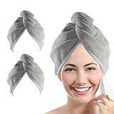 YoulerTex Microfiber Hair Towel Hairs Wrap: 2 Pack 10X26 Hair Dryer Towels for Women Absorbent Turban Twist Drying Shower Cap Curly Hairs Products for Hair's Care Accessories (Gray)