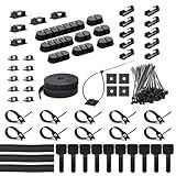 ZIIYAN 163 PCS Cable Management Kit, 3 Wire Organizer Sleeve, 8 Self Adhesive Cable Holder, 25 Cord Clips, 20+2 Roll Reusable Cable Straps and 100 Fastening Cable Ties for Computer TV Under Desk