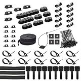 ZIIYAN 163 PCS Cable Management Kit, 3 Wire Organizer Sleeve, 8 Self Adhesive Cable Holder, 25 Cord Clips, 20+2 Roll Reusable Cable Straps and 100 Fastening Cable Ties for Computer TV Under Desk