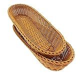 Teng Lang 14"Poly-Wicker Bread Basket, Handwoven Woven Tabletop Food Fruit Vegetables Serving, Restaurant Serving Basket,Brown(2 Pcs)
