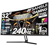 SANSUI 32 Inch Curved 240Hz Gaming Monitor High Refresh Rate, FHD 1080P | Gaming PC Monitor HDMI DP1.4, 1500R Curvature, 1Ms MPRT, HDR,Metal Stand,VESA Compatible(DP Cable Incl.)