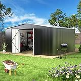 EASYHAWK 14 x 12FT Outdoor Storage Shed, Metal Waterproof Storage Shed Steel Utility Garden Tool Shed with Door & Lock Outdoor Storage,All-Weather Shelter for Bike, Gardening Tools, Lawn Mowers
