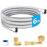 Dishwasher Installation Kit - 6 FT Premium Stainless Steel Braided Dishwasher Hose kit,Food Grade PEX Inner Tube Dishwasher Water Supply Line with 3/8"x3/8"MIP Elbow,3/8"x 3/4" FHT Elbow