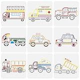 FINGERINSPIRE 9PCS Construction Vehicle Stencils 7.9x7.9inch Reusable Transport Vehicles Templates Bus Ambulance Fire Truck Police Car Engineering Vehicle Patterns Stencil for Painting on Wood Wall