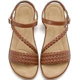 Aomigoct Dressy Womens Sandals Summer: Comfortable Strappy Flats Sandals Women - Casual Walking Woman Shoes