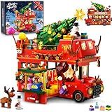 INSOON Christmas Double Decker Bus Building Set with Lights, Christmas Bus Building Block Toy with Santa Xmas Tree Reindeer, 1262 PCS Festive City Vehicle for Adults Boys Girls Ages 8-12+