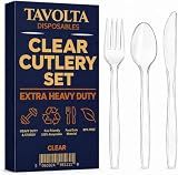 TAVOLTA Bulk Plastic Silverware Set Forks Spoons Knives Heavy Duty Disposable Clear Cutlery BPA Free Food Safe Sturdy Utensils for Catering Banquet Holiday Hosting Event Dining Service Supplies x210