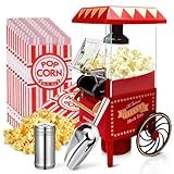 GVAKMM Popcorn Machine, Hot Air Popcorn Maker Kit Gift Box, Portable Home Popcorn Popper Machine, 10-Cup,Oil-Free,Retro Style,Compact and Cute (red/gold)
