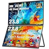 InnoView 23.8" Dual Portable Monitor 4K 3840x2160P 100% sRGB 315°Adjustable Dual Stacked Foldable Monitor Built-in Speakers Screen Extender with HDMI/USB-C/DP for Laptop Windows Mac