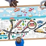 Transportation Giant Coloring Poster/Tablecloth for Kids, 30x59 Inch Transportation Vehicle Themed Jumbo Paper Coloring Poster Table Cover for Kids Home Classroom Party Decorations Supplies