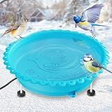 Ouinis Heated Bird Bath for Outside Winter,100W Thermostatically Controlled Heated Birdbath with Metal Extension Screws Water Heated Bird Bath for Outdoor Garden Yard Patio Lawn(Blue)
