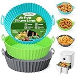 Komzon 3 Pack Air Fryer Silicone Liners, 8Inch Airfryer Liners, AirFryer Basket Liner, Reusable Food Grade Air Fryers Basket Pots Oven Liner Baking Tray, Air Fryer Silicone Mat Accessories Kitchen
