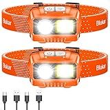 Blukar LED Headlamp,2000L Super Bright Rechargeable Headlight Flashlight with White&Red Light 2 Pack - Motion Sensor,Dimmable Brightness,8 Modes,Spotlight&Floodlight,IPX5 Waterproof for Camping-Orange