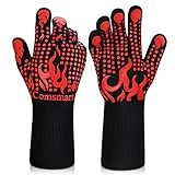 Comsmart BBQ Gloves, 1472 Degree F Heat Resistant Grilling Gloves Silicone Non-Slip Oven Gloves Long Kitchen Gloves for Barbecue, Cooking, Baking, Cutting