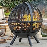 Panovue 35 Inch Wood Burning Fire Pit with BBQ Grill, Heavy Duty Fire Pits