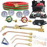 Cutting Torch Set Oxy Acetylene Torch Kit,Portable Gas Cutting Torch and Welding Kit with HeatingTip, Acetylene Oxygen Gas Regulator Twin Gas Hose Welding Glasses