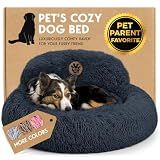 PetJett Calming Dog Bed Medium Size Dog - 30'' Donut Bed, Washable Dog Bed, Anti-Slip & Super Soft Fluffy Plush Round Dog Bed, Anti-Anxiety Premium Comfort Pet Bed, Fits Dogs Upto 45 lbs - Dark Grey