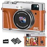 4K Digital Camera for Photography, 48MP Autofocus Vlogging Cameras with 16X Digital Zoom, 2.8" LCD Point and Shoot Camera for YouTube, Anti-Shake Compact Cameras with 32GB Micro SD Card & 2 Batteries
