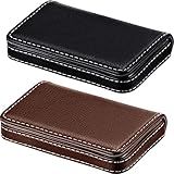 Outus 2 Pcs Business Card Holder, PU Leather Business Card Case Pocket Wallet with Magnetic Shut for Valentines Gift Adult(Black and Coffee)