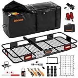 Mockins 60"x20"x6" Heavy-Duty Trailer Hitch Cargo Carrier w/ 20 CuFt Waterproof Cargo Bag | 500 Lb Cap All-Weather Folding Luggage Rack for SUV Car & Truck w/Rear Lights, License Plate Holder & More