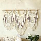 Tempospark Large Macrame Wall Hanging, 43" Wx32 L Boho Wall Hangings for Living Room Bedroom Nursery, Boho Chic Large Macrame Tapestry for Bedroom Wall Decor (Leaf Bead)
