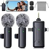Wireless Mini Lavalier Microphone for iPhone - 3 in 1 Bluetooth Microphone with Noise Reduction, Plug & Play Lapel Mic for iPad Android, Clip Mic for Video Recording Vlog YouTube TikTok Podcast(Black)