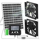 25W Solar Fan for Chicken Coop with Battery, Solar Exhaust Fan for Shed & Greenhouse, 3 Modes Controller (Continuous/Timer/Motion Sensor), Solar Powered Fan for Intake or Exhaust Vent Cooling