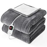 Homemate Electric Heated Blanket Twin - 62"x84" Heating Bed Blankets Throw with 10 Heating Levels 8 Hours Auto Off Fast Heating Over-Heated Protection Ultra Soft Warm Flannel ETL Certified Grey