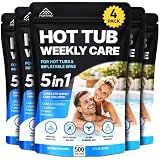 5-in-1 Hot Tub Weekly Care - Water Clarifier and Conditioner for Sparkling Soft Spa Water, Safe on Hot Tub Surfaces and Components, for Acrylic, Inflatable, Portable, Hard Shell Spas - 4 Pouches