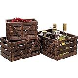 LYDWOO8D Wooden Storage Crates Nested Crates Set of 3 (Large,Medium,Small),Farmhouse Decorative Boxes with Handles for Home Organization,Display,Brown Wood Crates