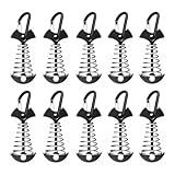 Fishbone Deck Anchor Pegs with Carabiners, Aluminium Tent Stakes with Spring Buckle, Windproof for Outdoor Camping Hiking (10Pcs Black)