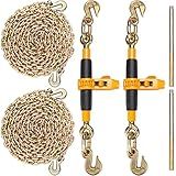 VEVOR Ratchet Binder with 5/16-3/8 inch, 7100 lbs Load Limit G80, Detachable Anti-Skid Handle, Tie Down Hauling Binders for Flatbed Truck Trailer, 2 Set Black & Yellow