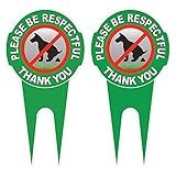 HEIOKEY 2 Pack No Poop Dog Sign With Stake 12" x 6",Double Sided No Pooping Dog Sign Politely Reads:Please Be Respectful Thank You - Stop Dogs from Pooping or Peeing On Your Lawn Yard Sign
