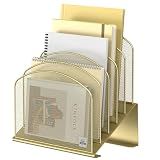 Delifox Inclined Desk File Organizer,Vertical File Folder Holder Stand Metal Rack File Sorter for Office Classroom Desktop Organization (1, Gold, 5)