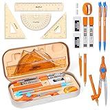 Nicpro 17 PCS Compass Geometry Set for Students, Drafting Tools Math Protractor Compass with Rulers, Mechanical Pencil, Square Set, Box of Protractors Kit for Class Supplies, Back to School Supplies