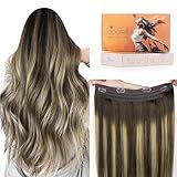 DOORES Wire Hair Extensions 18 Inch 95g Remy Human Wire Hair Extensions Invisible Transparent Line Adjustable Hairpieces Secret Extensions Straight Hair Balayage Chocolate Brown to Honey Blonde