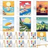 Zhanmai 6 Set Summer Hawaii Pre Printed Canvas 8 x 10 Inch Pre Drawn Canvas Painting with Easel Kits Outline Painting Panels for Beginners,DIY Craft Project,Party Favor,Home Decors(Landscape)