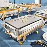 Amhier 9Qt 4 Pack [Multiple Food Pans Combo] Chafing Dishes for Buffet | High Grade [Durable and Hard] Chafing Dish for Parties, Events & Weddings, Indoors & Outdoors, Gold