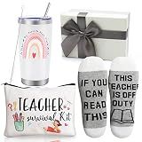Best Teacher Appreciation Gifts,20 OZ Insulated Tumbler for Women Teacher,Unique Gift Ideas from Students - Funny Socks Thank You Basket Box for New Teachers,Christmas Gifts for Teachers