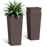 Acurax 30 Inch Tall Plastic Planters(Set of 2) with Drainage Holes, Brown
